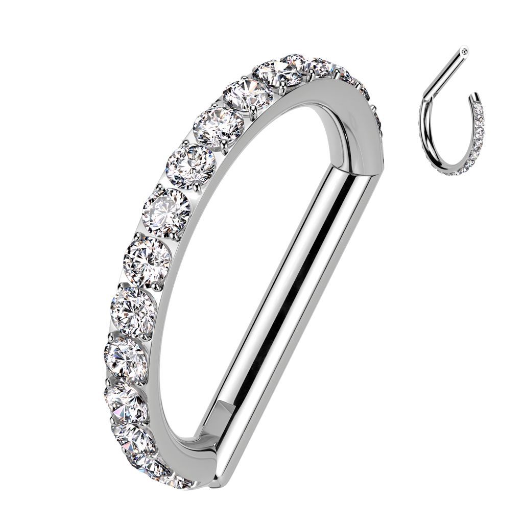 Implant Grade Titanium D Shaped Hinged Segment Ring With Outward Facing CNC CZ Set