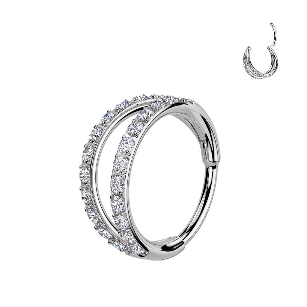 Implant Grade Titanium 18ga and 20ga Hinged Segment Double Hoop Ring Lined With Outward Facing CZs For Nose, Ear and More