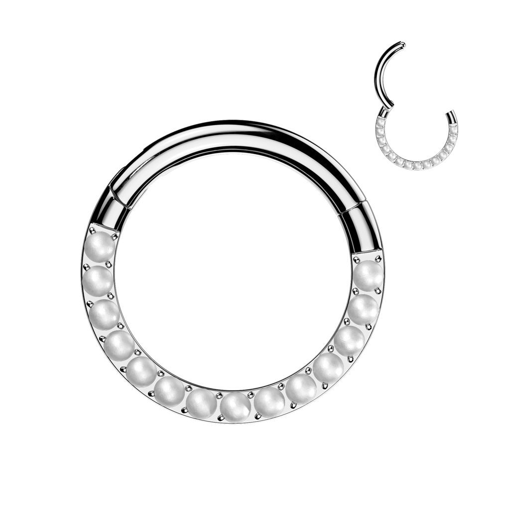 Implant Grade Titanium Hinged Segment Ring With Forward Facing CNC Pearl Set