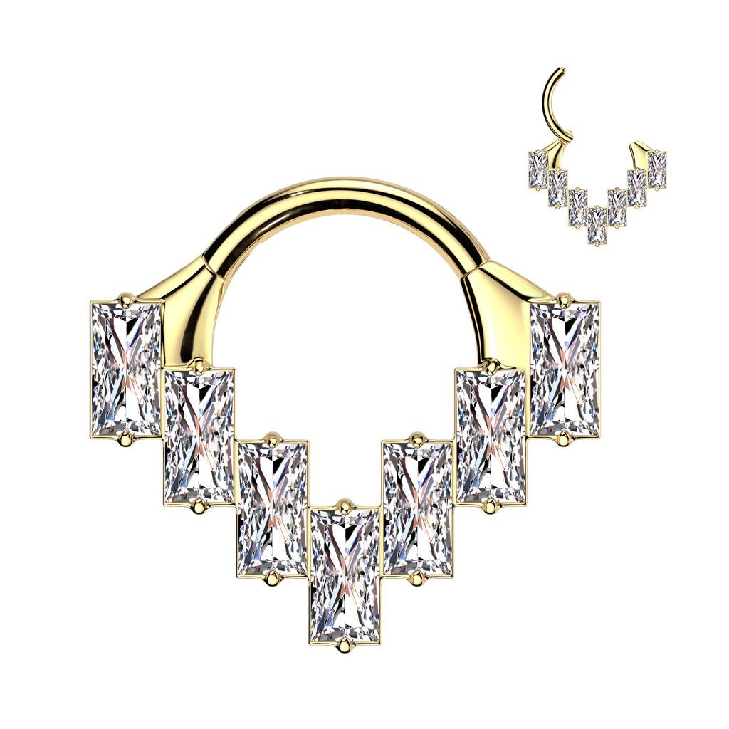Implant Grade Titanium Baguette CZ Fan Hinged Segment Hoop Ring