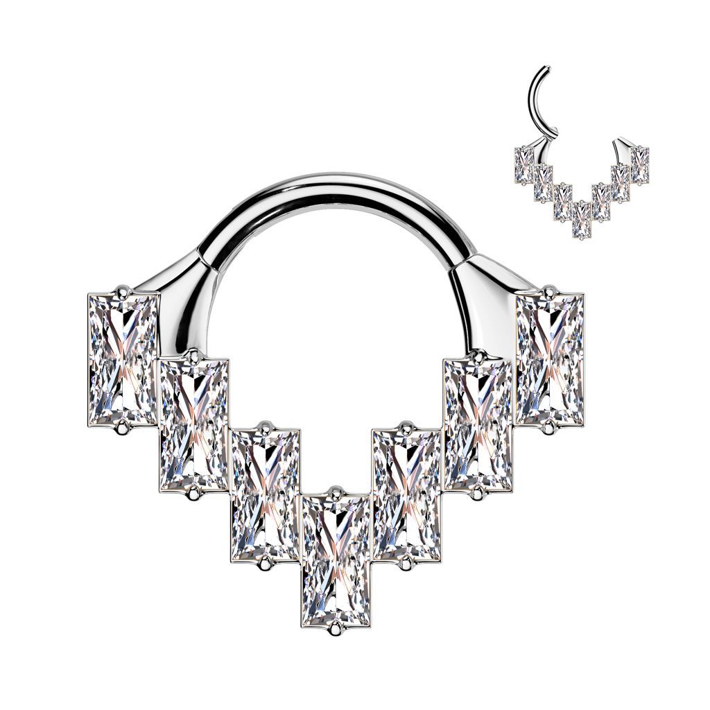 Implant Grade Titanium Baguette CZ Fan Hinged Segment Hoop Ring
