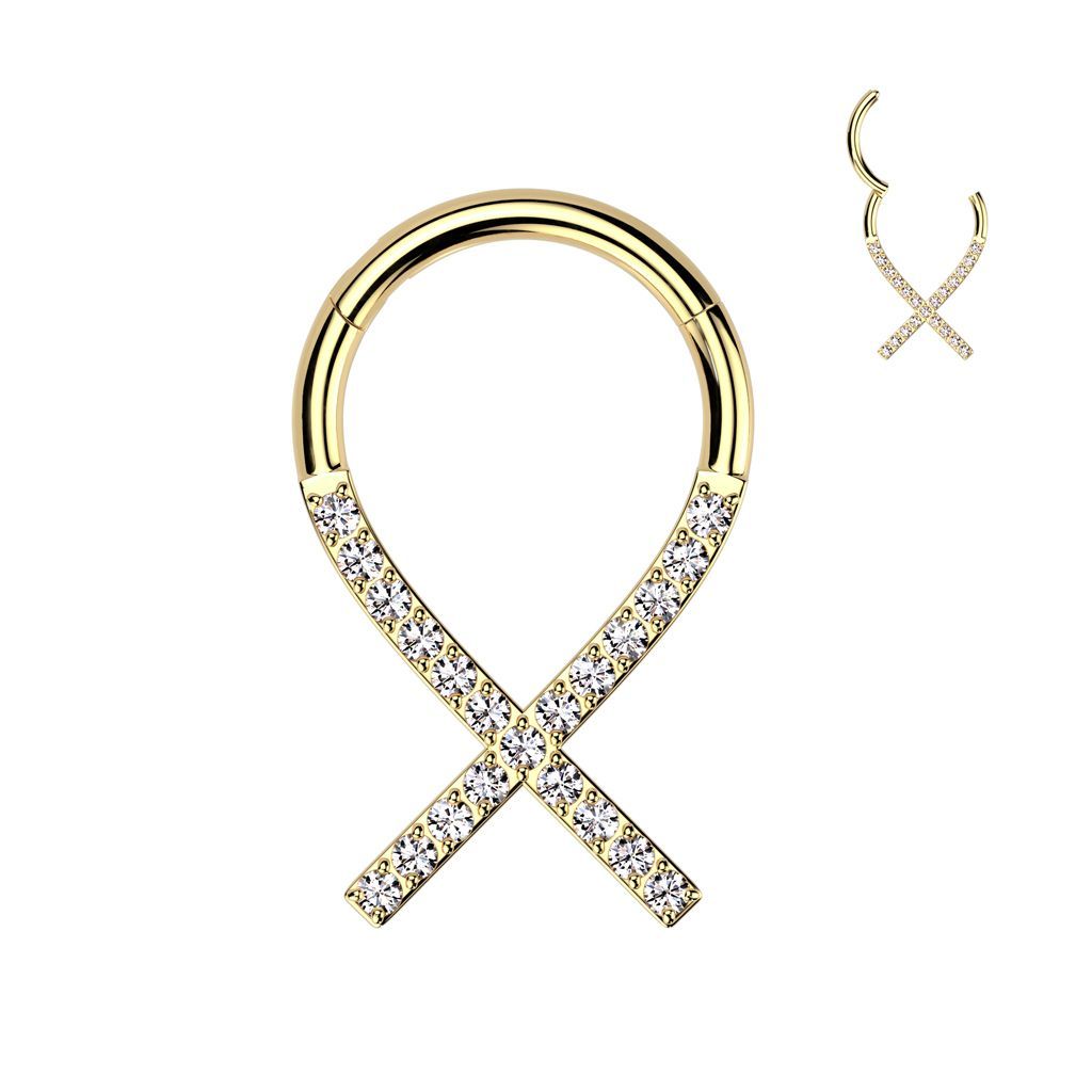 Implant Grade Titanium Hinged Segment Hoop Ring Cancer Ribbon Lined With CZ