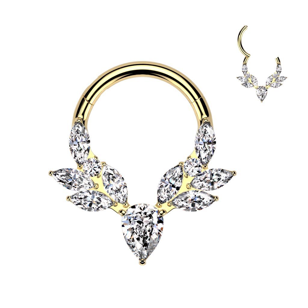 Implant Grade Titanium CZ Pear Center Hinged Segment Hoop Ring With Marquise CZ Vines
