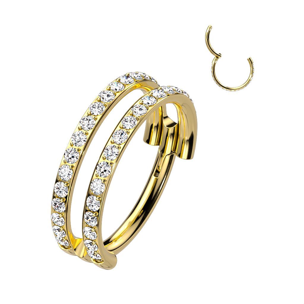 Implant Grade Titanium Hinged Segment Double Line Hoop Ring With Outward Facing Pave CZs