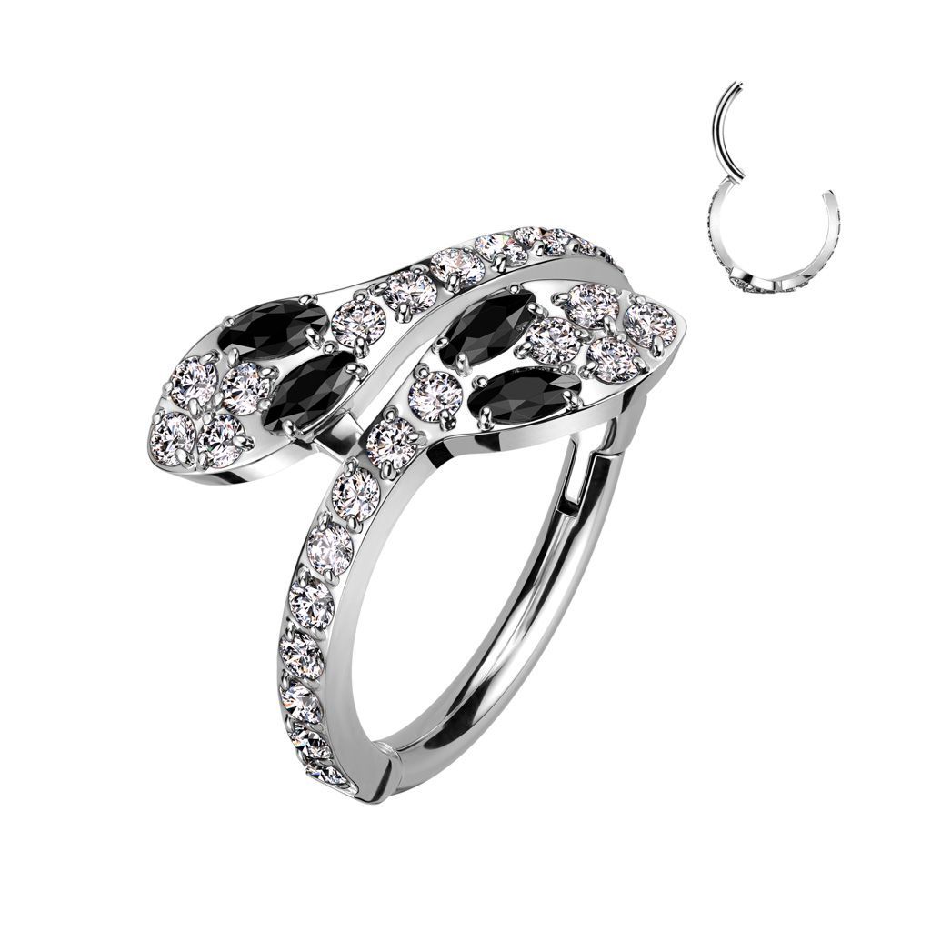 Implant Grade Titanium Hinged Segment Hoop Ring With CZ Pave Snakes