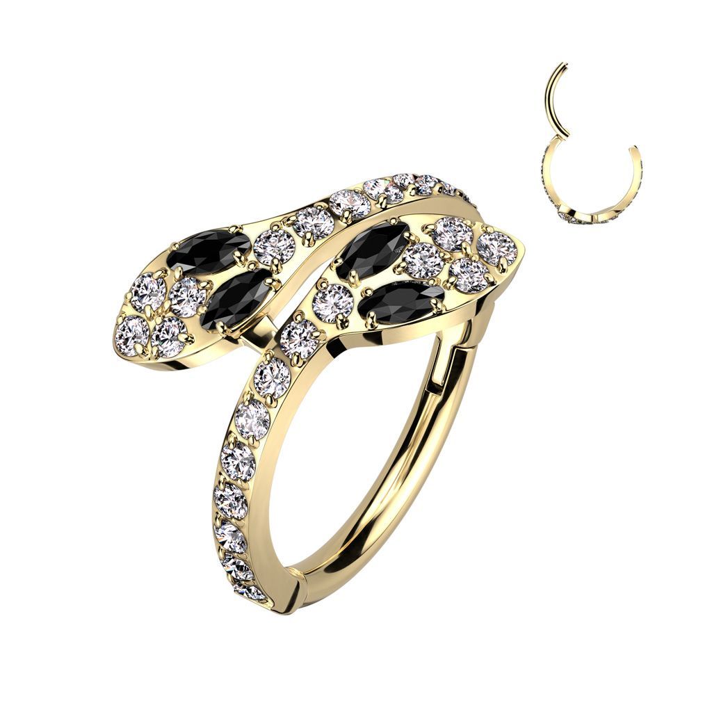 Implant Grade Titanium Hinged Segment Hoop Ring With CZ Pave Snakes