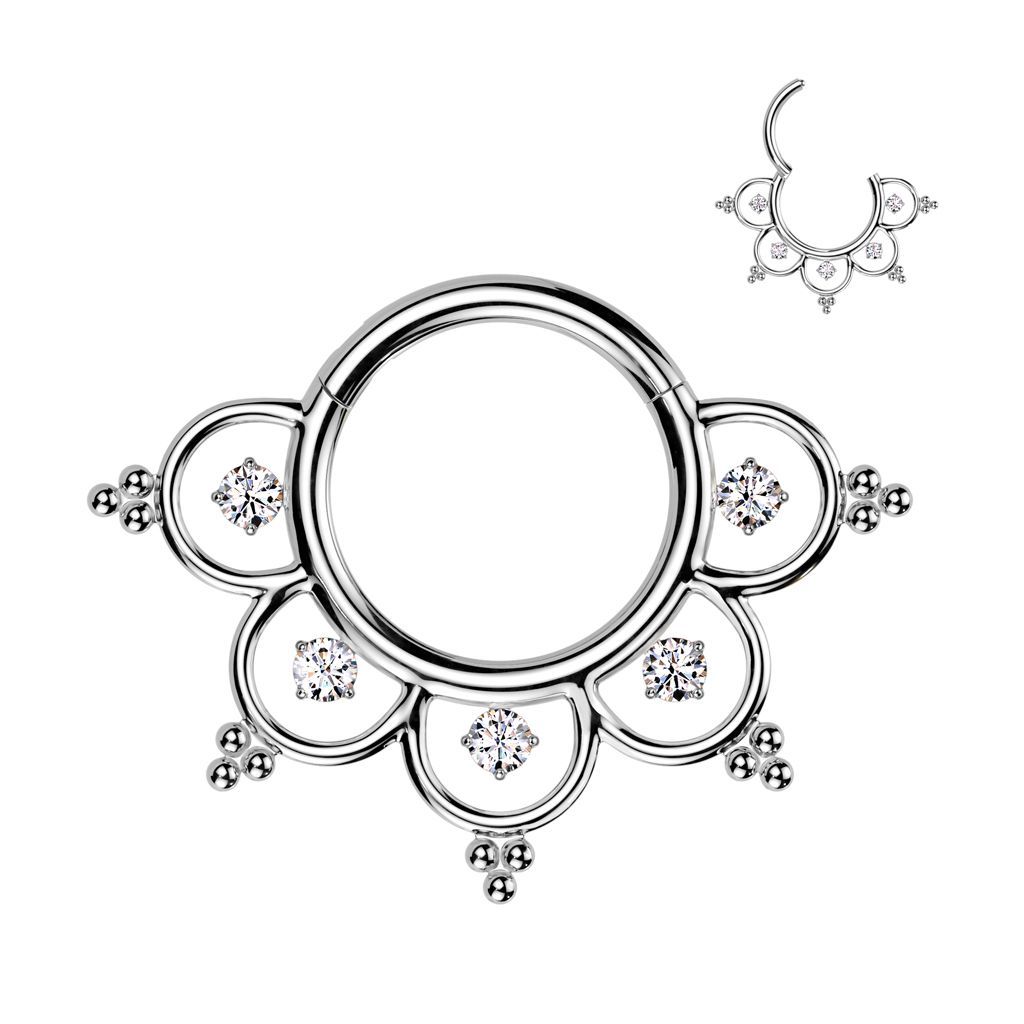 Implant Grade Titanium Hinged Segment Hoop Ring With CZ Filigree