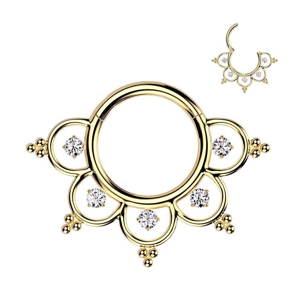 Implant Grade Titanium Hinged Segment Hoop Ring With CZ Filigree