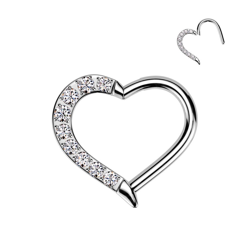 Implant Grade Titanium Hinged CNC CZ Heart Segment Hoop Ring