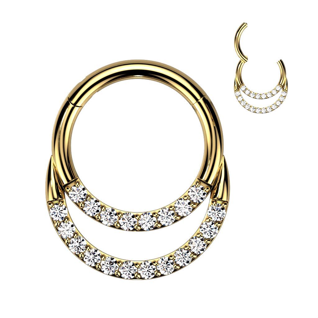 Implant Grade Titanium Hinged Segment Hoop Ring With Double Row of Pave CZs