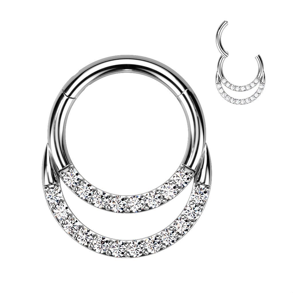 Implant Grade Titanium Hinged Segment Hoop Ring With Double Row of Pave CZs