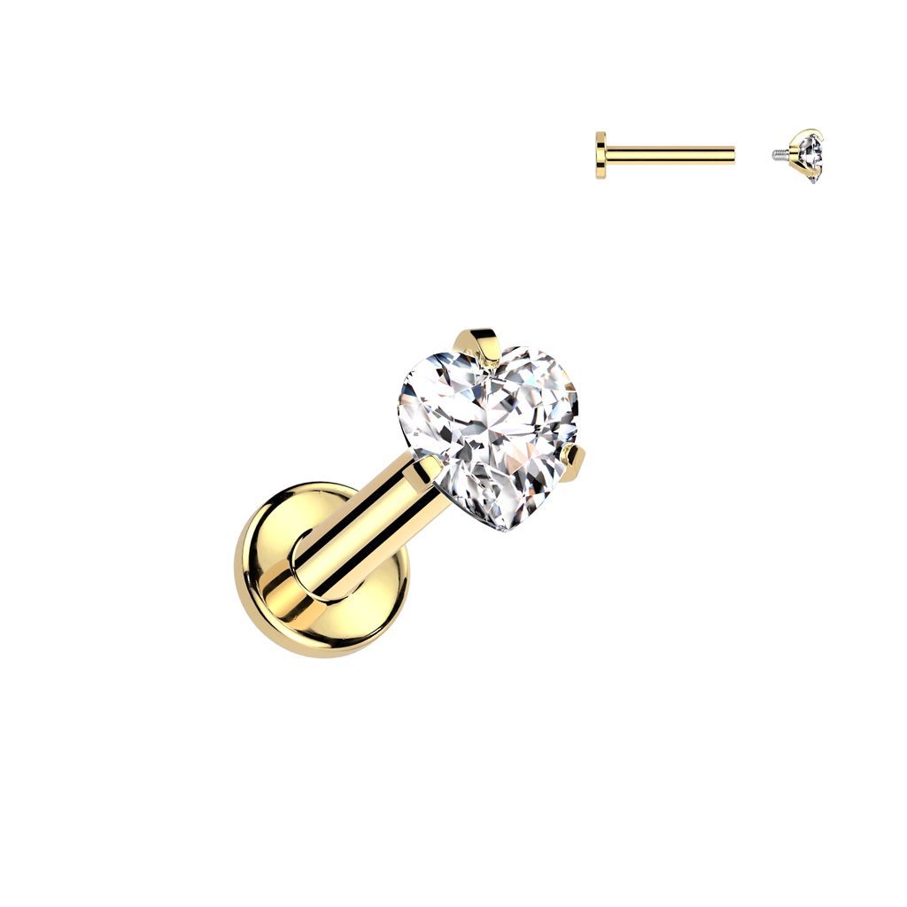 Implant Grade Titanium Internally Threaded Labret With Prong Set Heart CZ Top