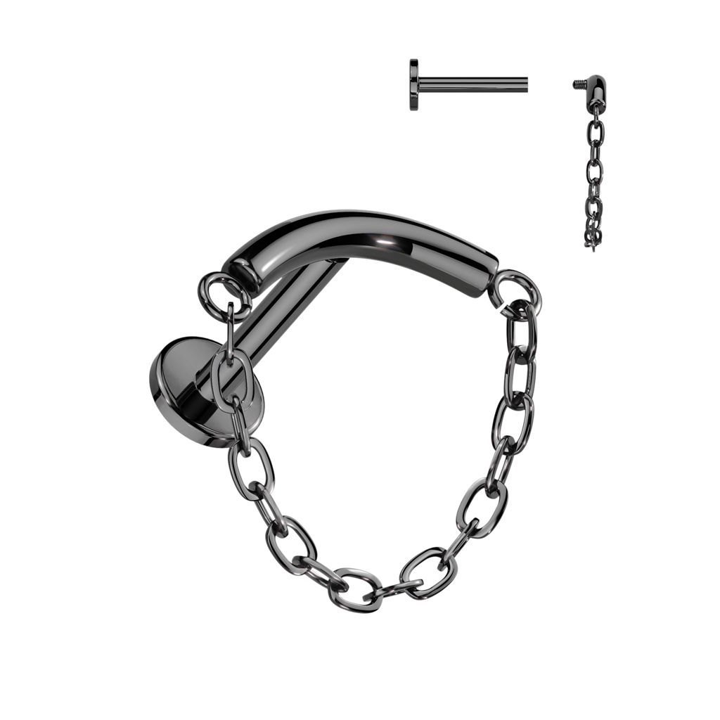 Implant Grade Titanium Internally Threaded Labret With Chain Linked Curved Bar