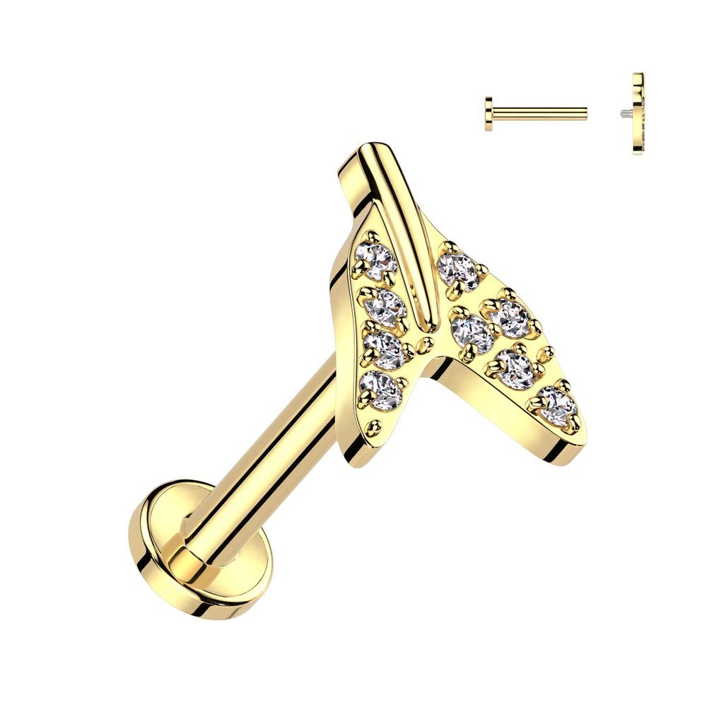 Implant Grade Titanium Internally Threaded Labret With Pave CZ Tale End Top