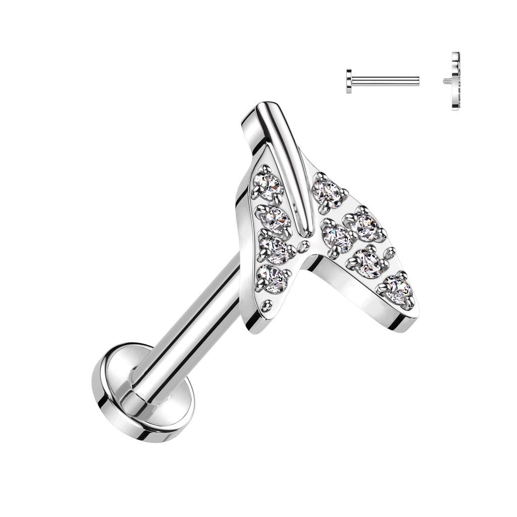 Implant Grade Titanium Internally Threaded Labret With Pave CZ Tale End Top
