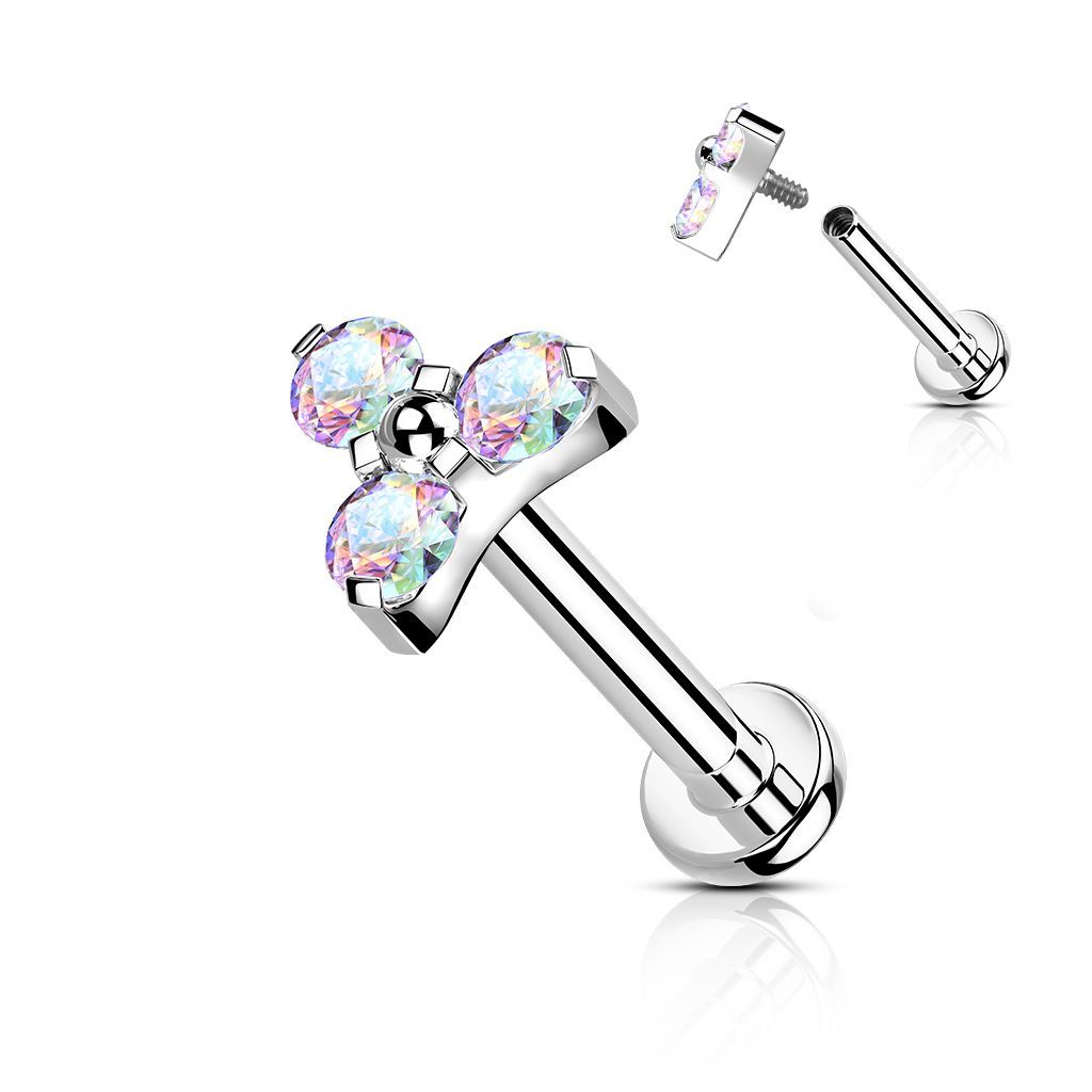 Implant Grade Titanium Internally Threaded Labret Stud With CZ Trinity Top