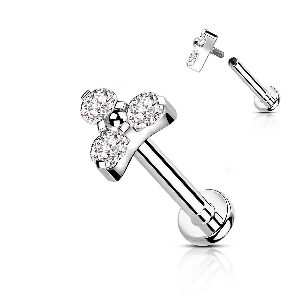 Implant Grade Titanium Internally Threaded Labret Stud With CZ Trinity Top