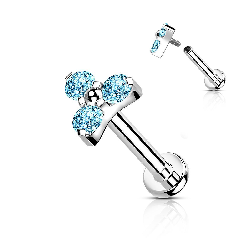 Implant Grade Titanium Internally Threaded Labret Stud With CZ Trinity Top