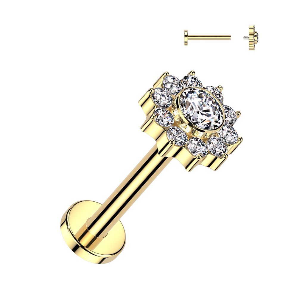 Implant Grade Titanium Internally Threaded Labret With CZ Pave Flower Top