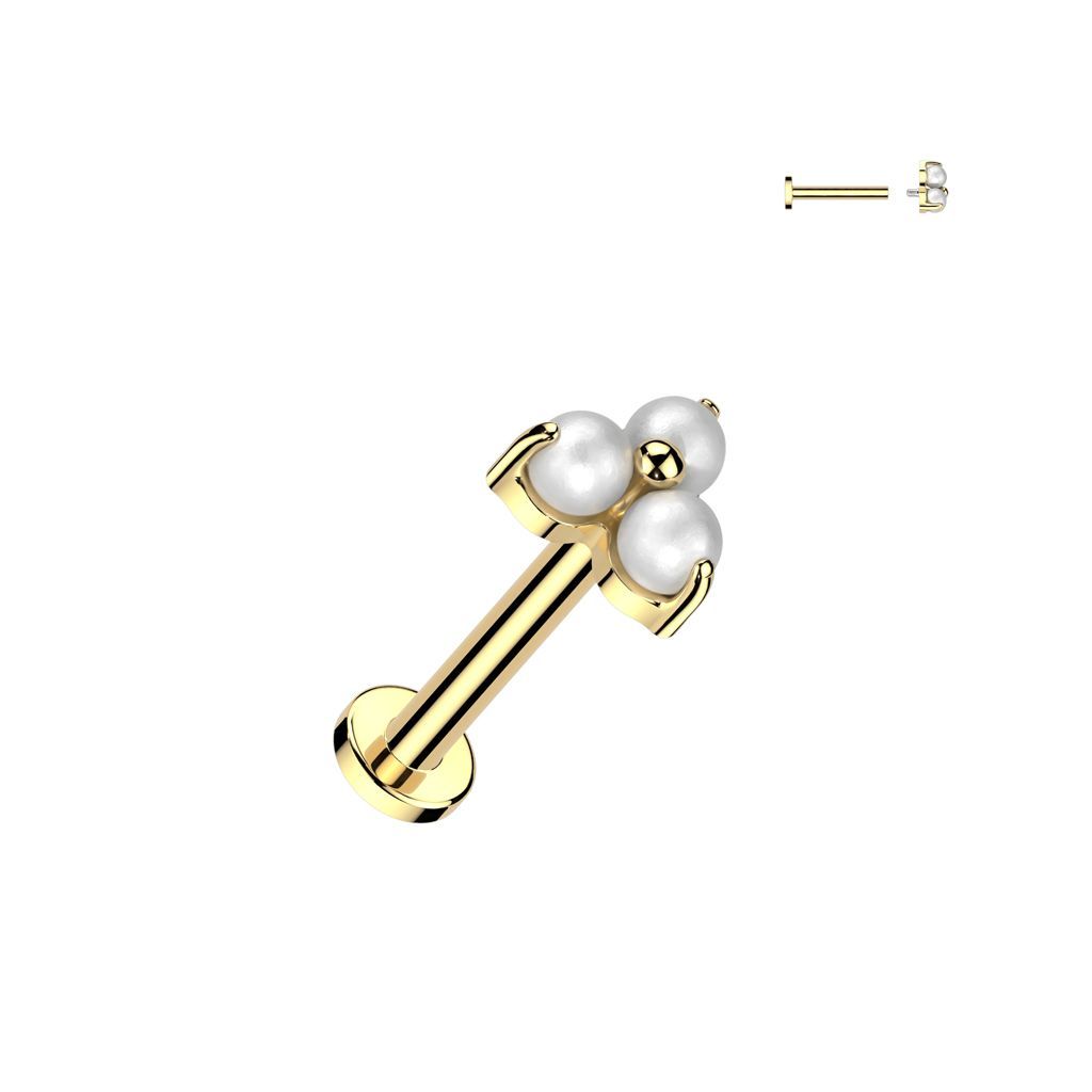 Implant Grade Titanium Internally Threaded Flat Back Stud With Pearl Prong Set Triangle Top