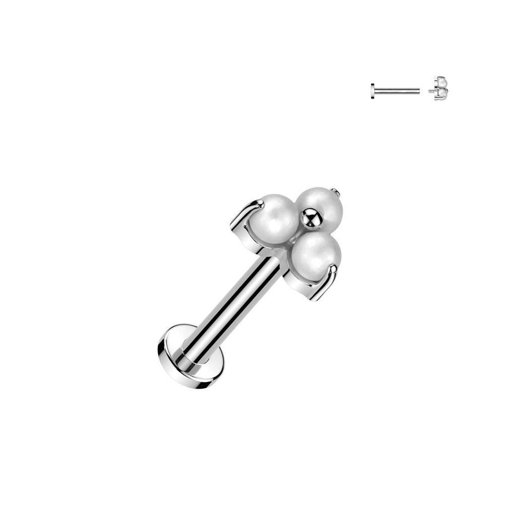 Implant Grade Titanium Internally Threaded Flat Back Stud With Pearl Prong Set Triangle Top
