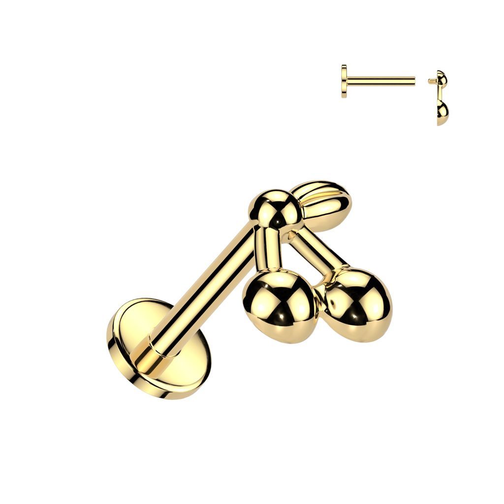 Implant Grade Titanium Internally Threaded Labret, Flat Back Stud With Cherry Top