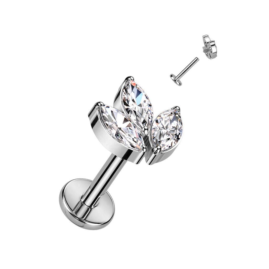 Implant Grade Titanium Internally Threaded With 3 Marquise CZ Leaf Top