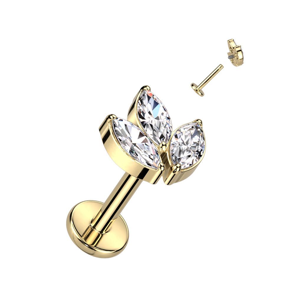 Implant Grade Titanium Internally Threaded With 3 Marquise CZ Leaf Top
