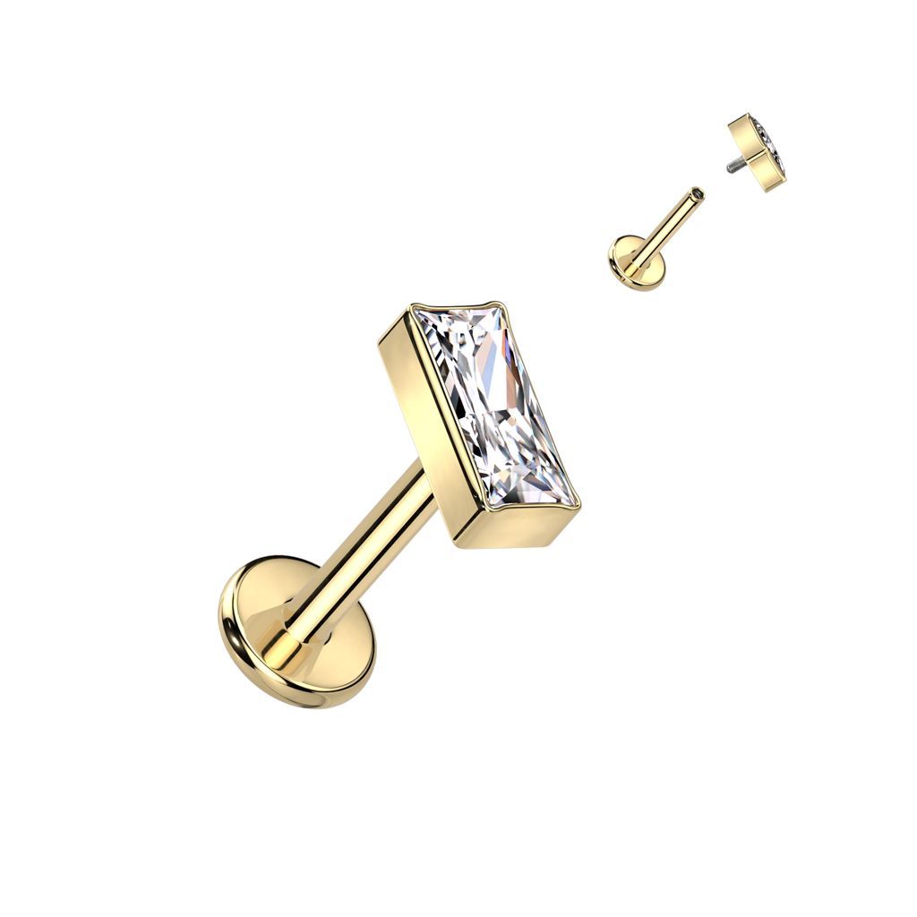 Implant Grade Titanium Internally Threaded Labret With Rectangular CZ Top