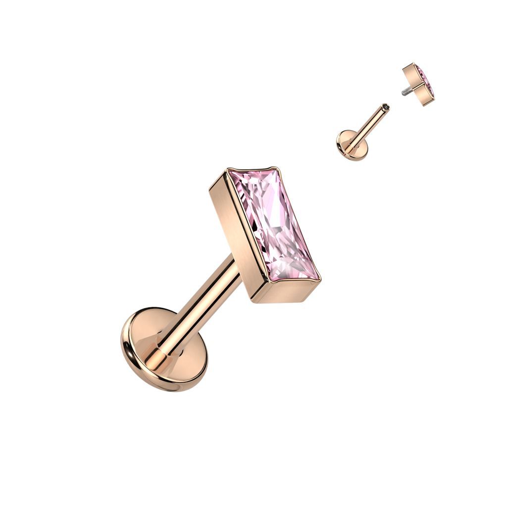 Implant Grade Titanium Internally Threaded Labret With Rectangular CZ Top