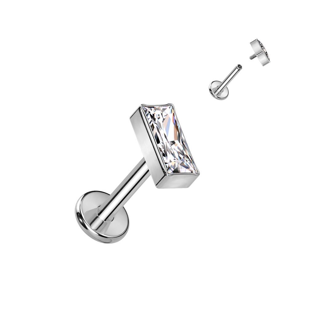 Implant Grade Titanium Internally Threaded Labret With Rectangular CZ Top