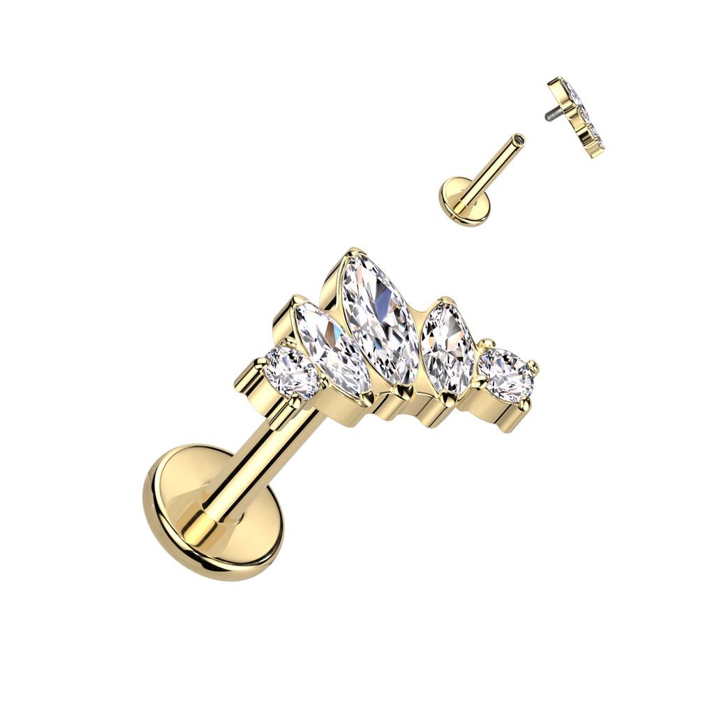 Implant Grade Titanium Internally Threaded Labret With Marquise and Round CZ Fan Top