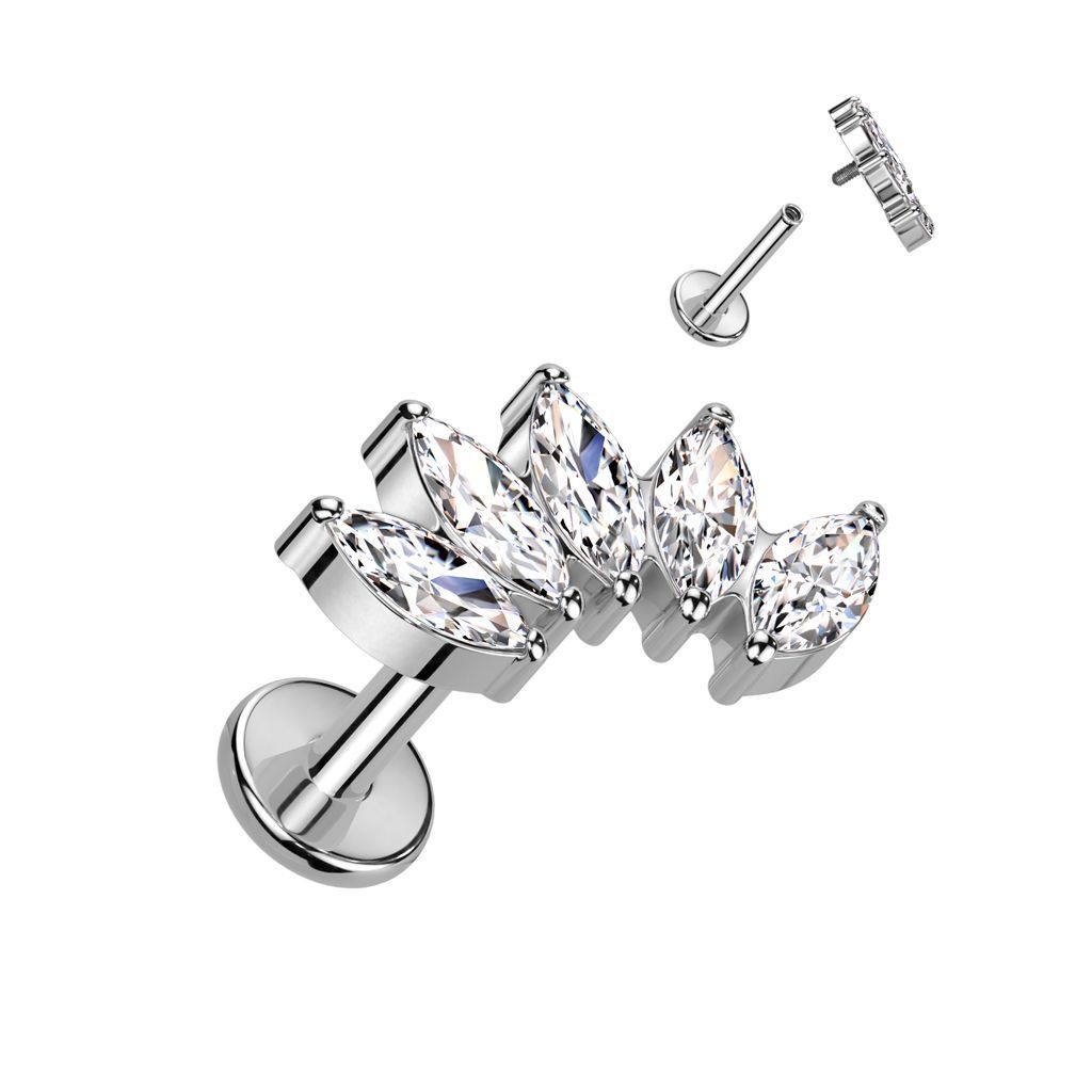 Implant Grade Titanium Internally Threaded Labret With 5 Marquise CZ Fan Top