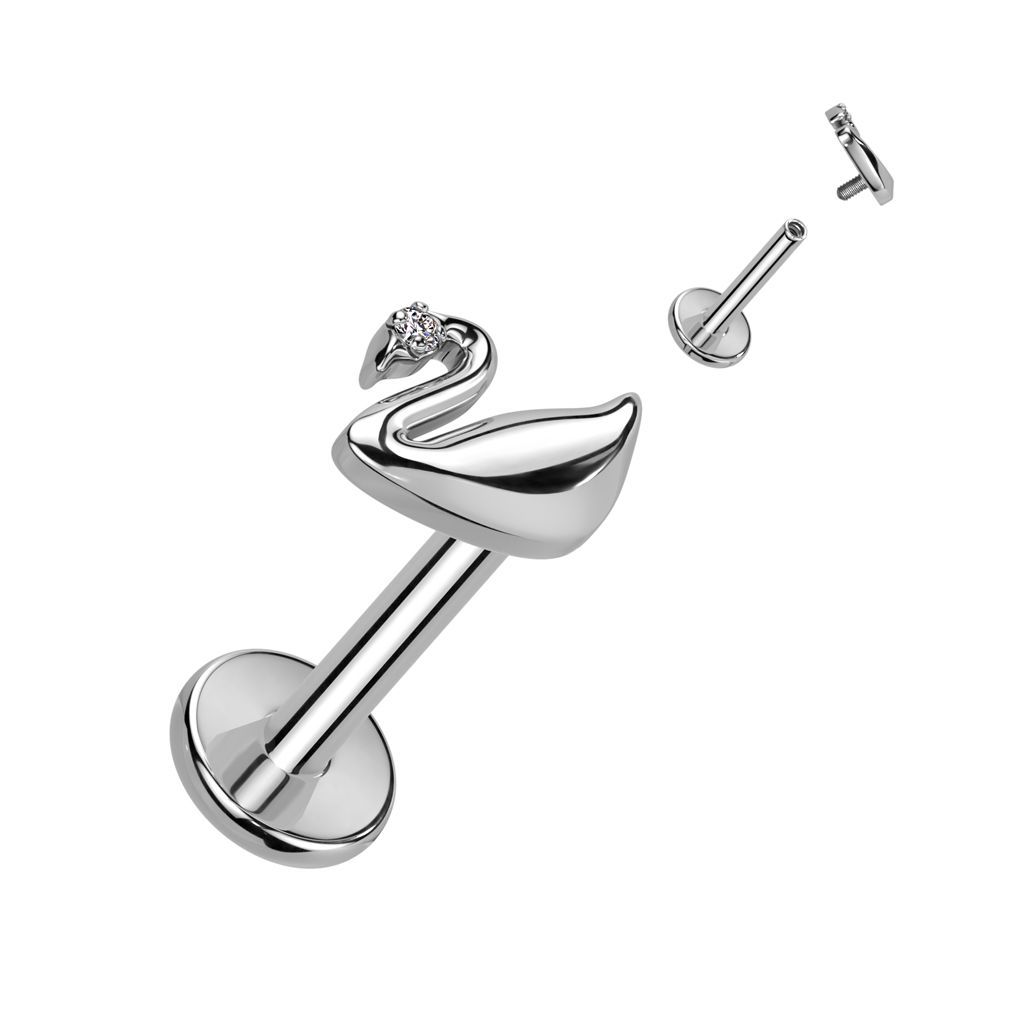 Implant Grade Titanium Internally Threaded Labret With Swan CZ Top