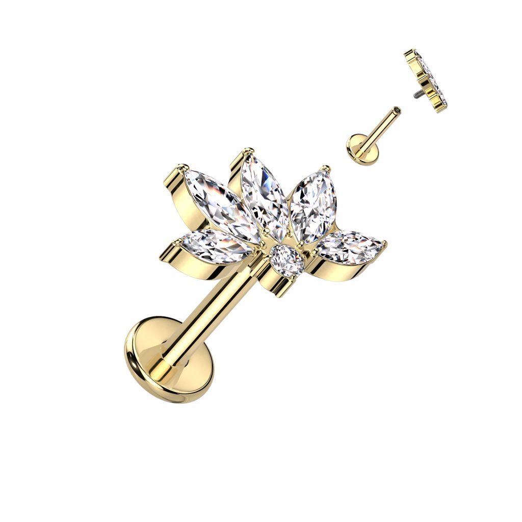 Implant Grade Titanium Internally Threaded Labret With Marquise CZ Flower Top