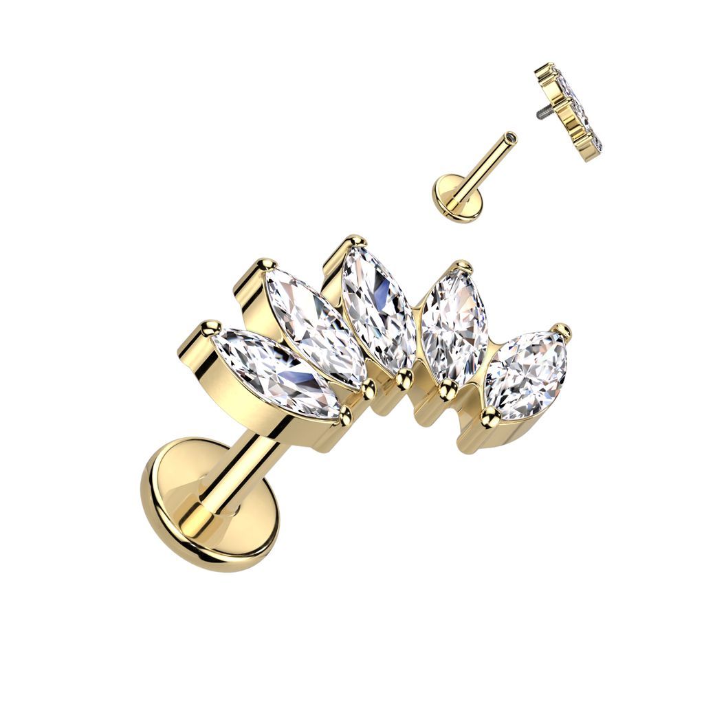 Implant Grade Titanium Internally Threaded Labret With 5 Marquise CZ Fan Top
