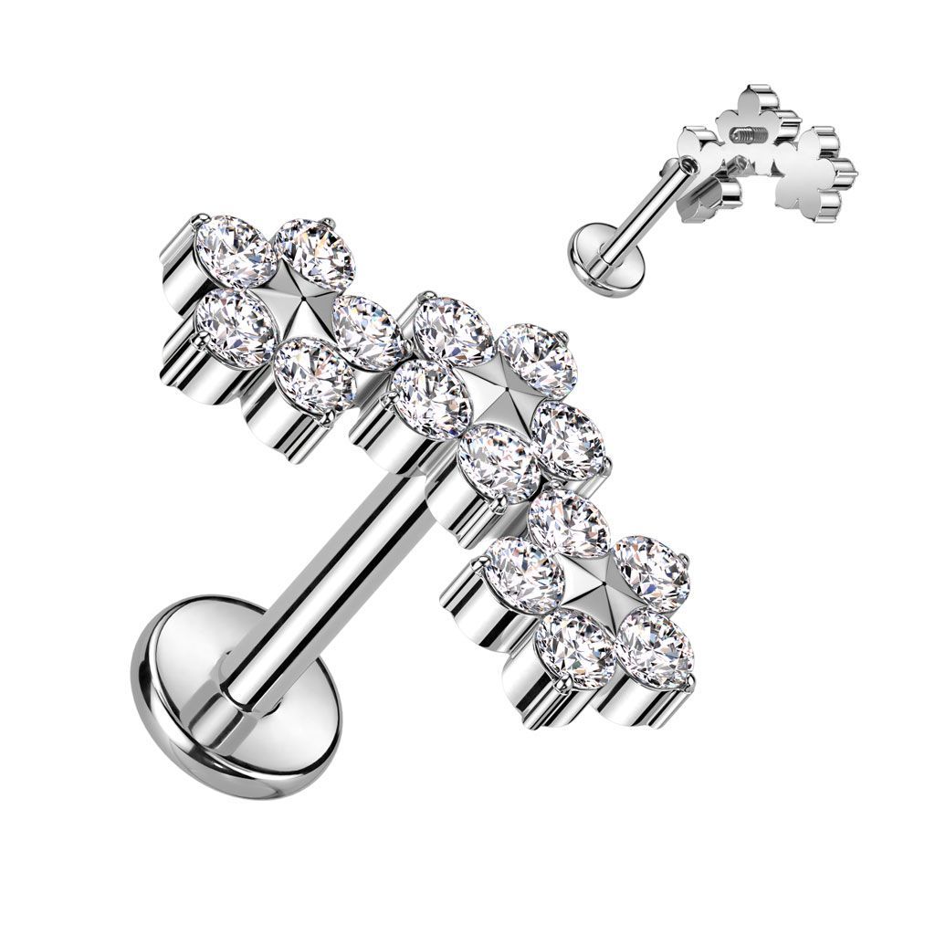 Implant Grade Titanium Internally Threaded Labret With Triple CZ Flower Top