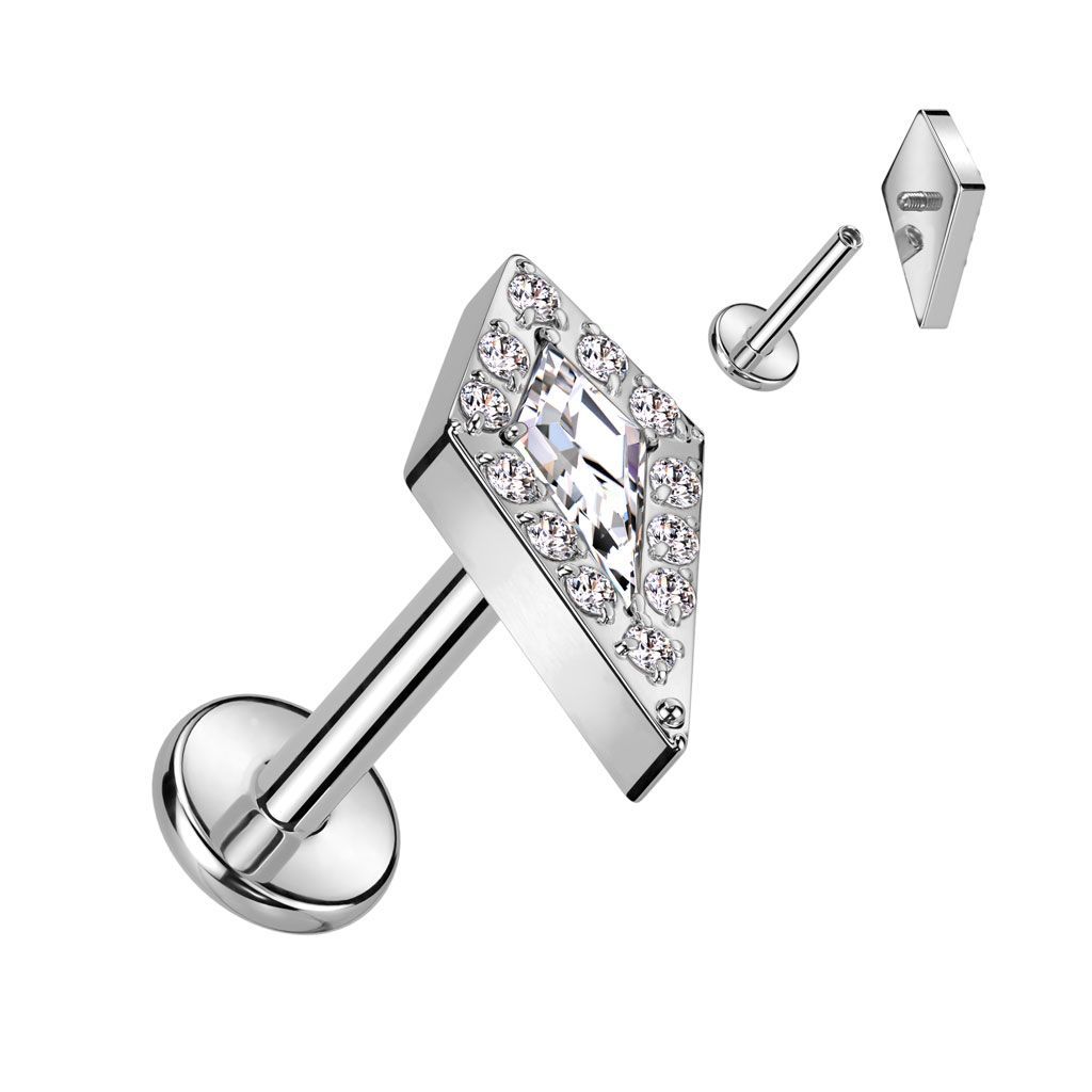 Implant Grade Titanium Internally Threaded Labret With CZ Pave Spear Top