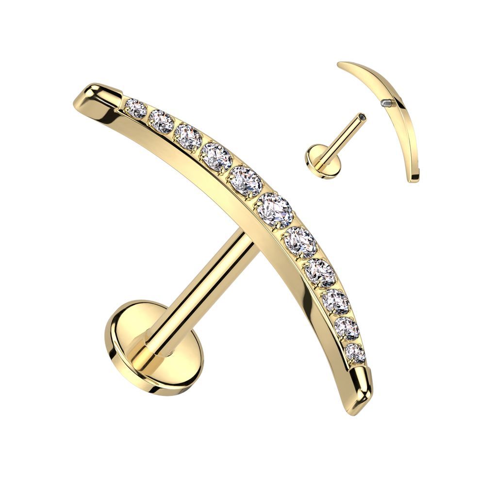 Implant Grade Titanium Internally Threaded Labret With CZ Pave Long Crescent Moon Top