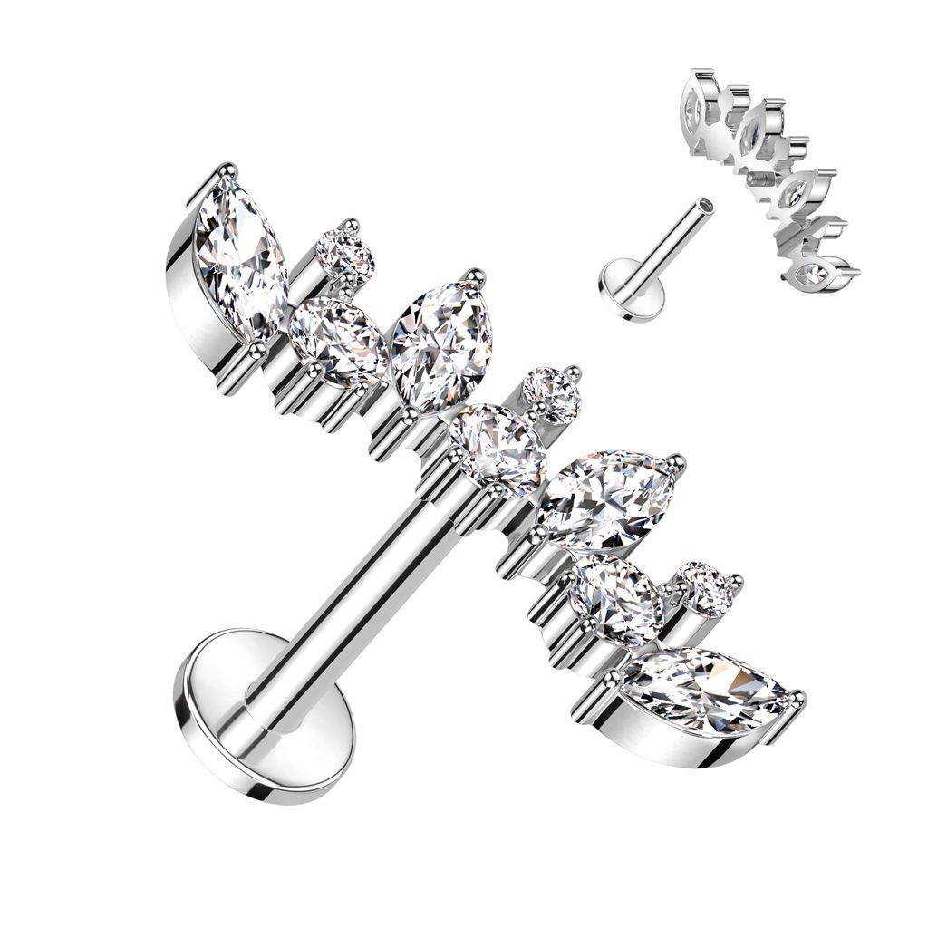 Implant Grade Titanium Internally Threaded Labret With Round and Marquise CZ Curved Top