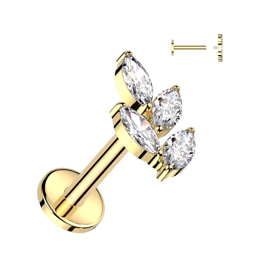 Implant Grade Titanium Internally Threaded Labret With Marquise CZ Leaf Top