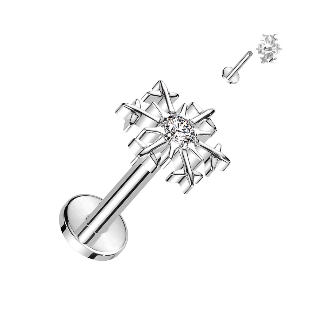 Implant Grade Titanium Internally Threaded Labret With Snowflake CZ Center Top