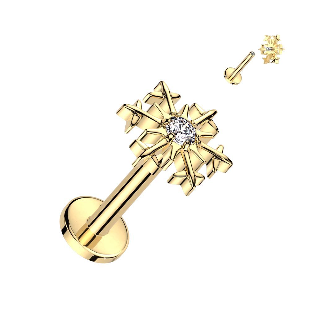 Implant Grade Titanium Internally Threaded Labret With Snowflake CZ Center Top