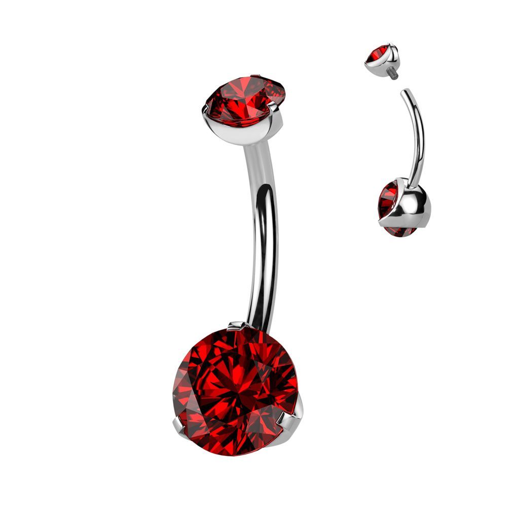Implant Grade Titanium Internally Threaded Top Double Prong Set CZ Belly Button Ring
