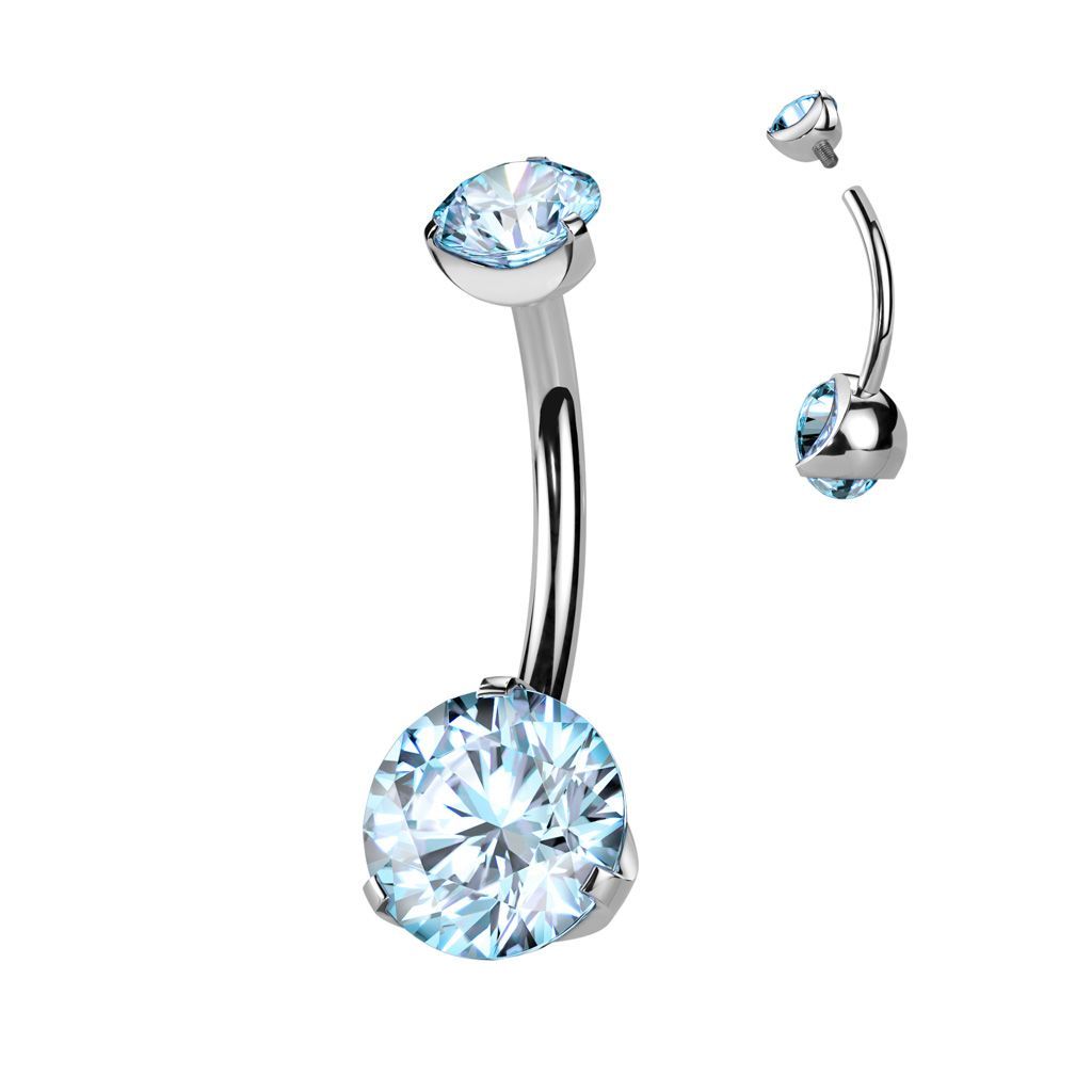 Implant Grade Titanium Internally Threaded Top Double Prong Set CZ Belly Button Ring