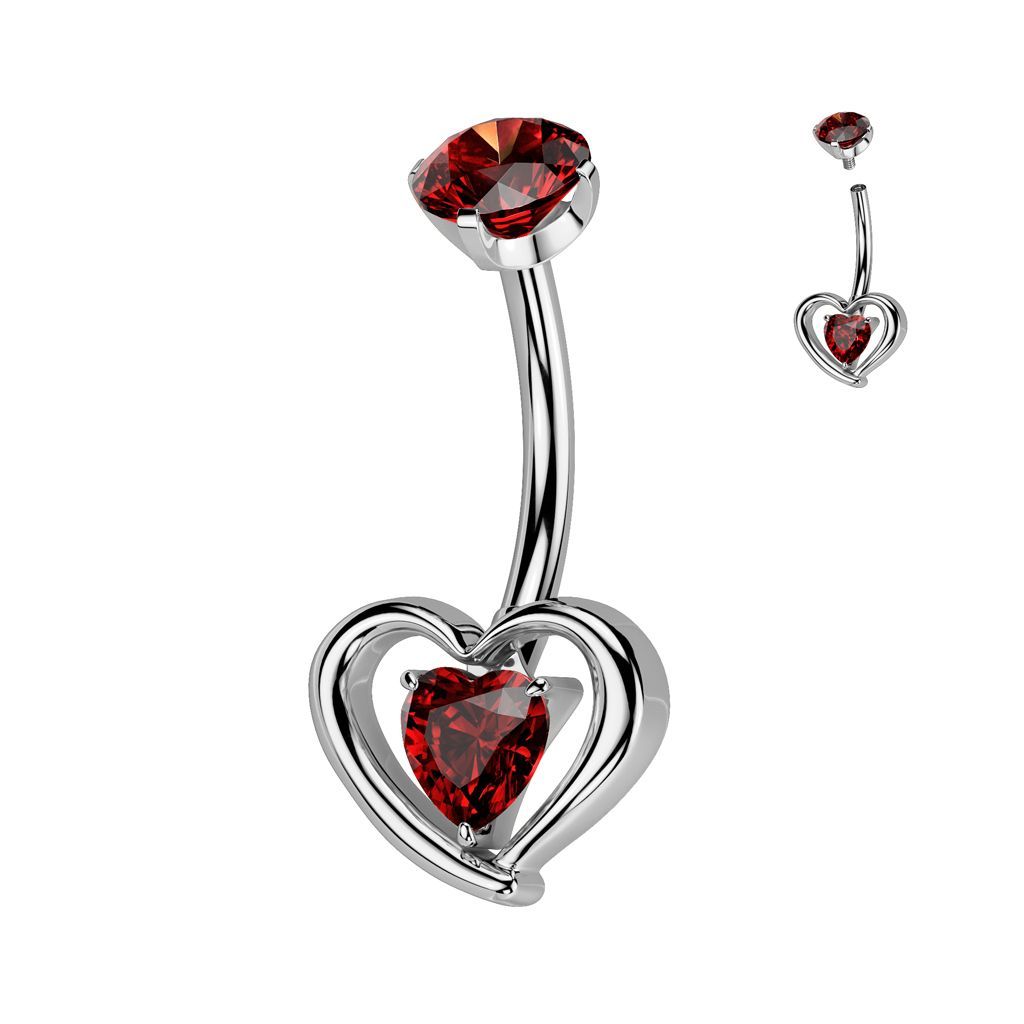 Implant Grade Titanium Internally Threaded Hollow 3D Heart With Prong Set Heart CZ Center Belly Button Ring