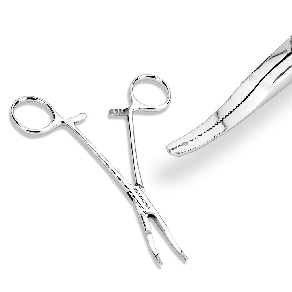 Stainless Steel Micro Thin Tip Dermal Anchor Kelly Forceps (2mm Hole)