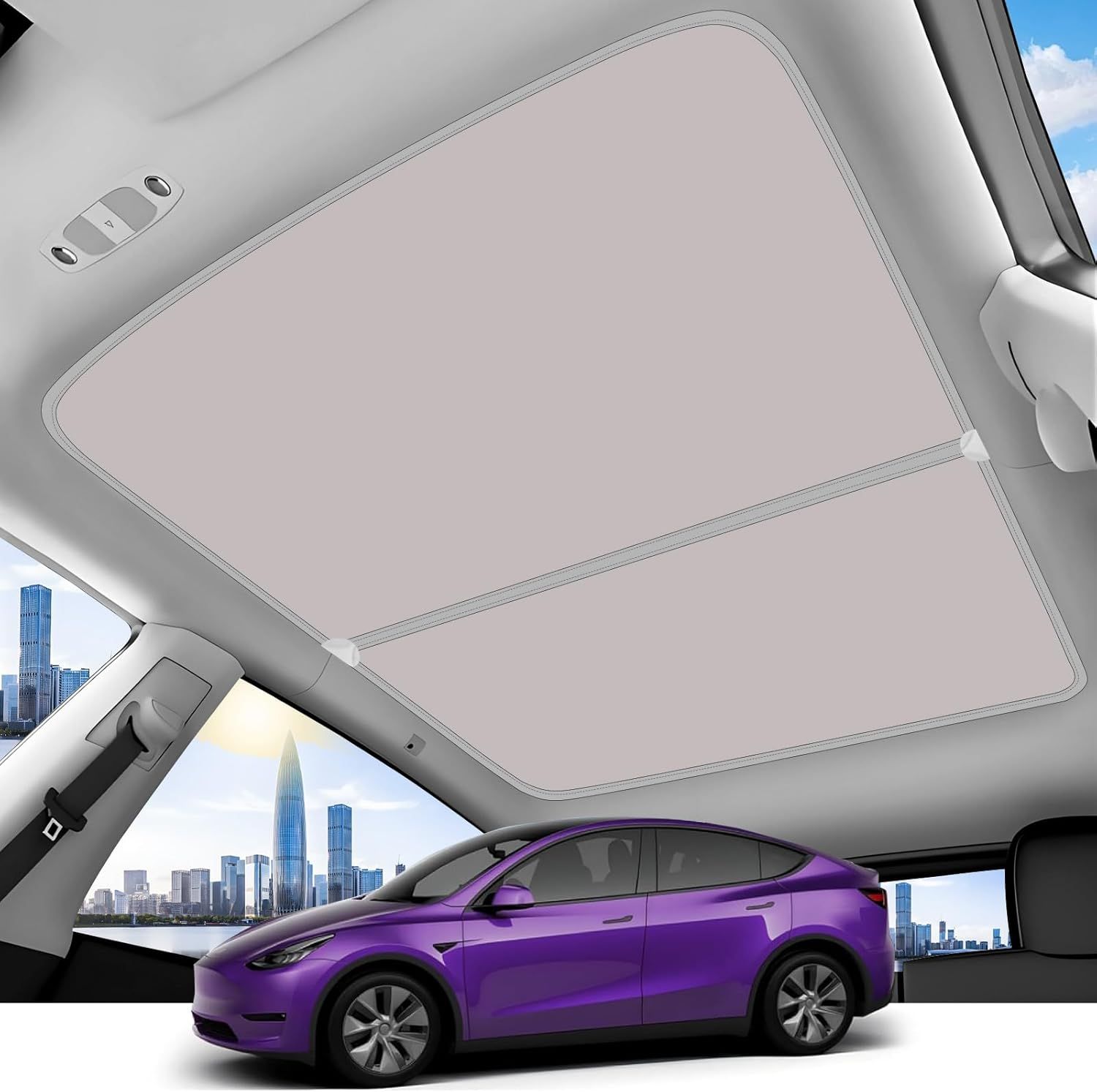 2020-2025 Tesla Model Y Upgrade Sunshade Roof  [No-GapSag-Free] Middle Magnetic Component Glass.