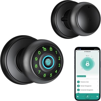 Smart Door Knob with Passcode Keypad, Finger Print Biometric Door Knobs &amp; App Control, Keyless Smart Door Lock