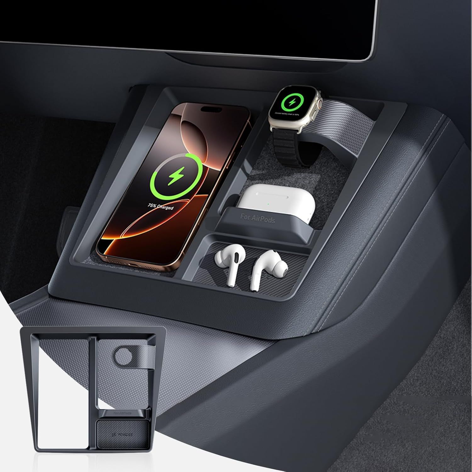 3-in-1 Wireless Charging Hub Mount - Engineered for Tesla Model 3 2024-2025 Refresh (Highland) &amp; Compatible with New Model Y 2026 Refresh Juniper